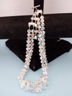 Vintage Aurora Borealis Double Strand Graduated Size Beads Necklace